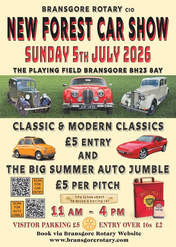 Bransgore Rotary New Forest Car Show 2026